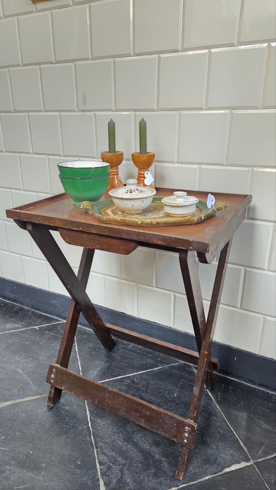 Vintage Klaptafel H66 B51 D40, bijzettafeltje, tafeltje, Gebruikt, Vintage, Ophalen of Verzenden, Nvt