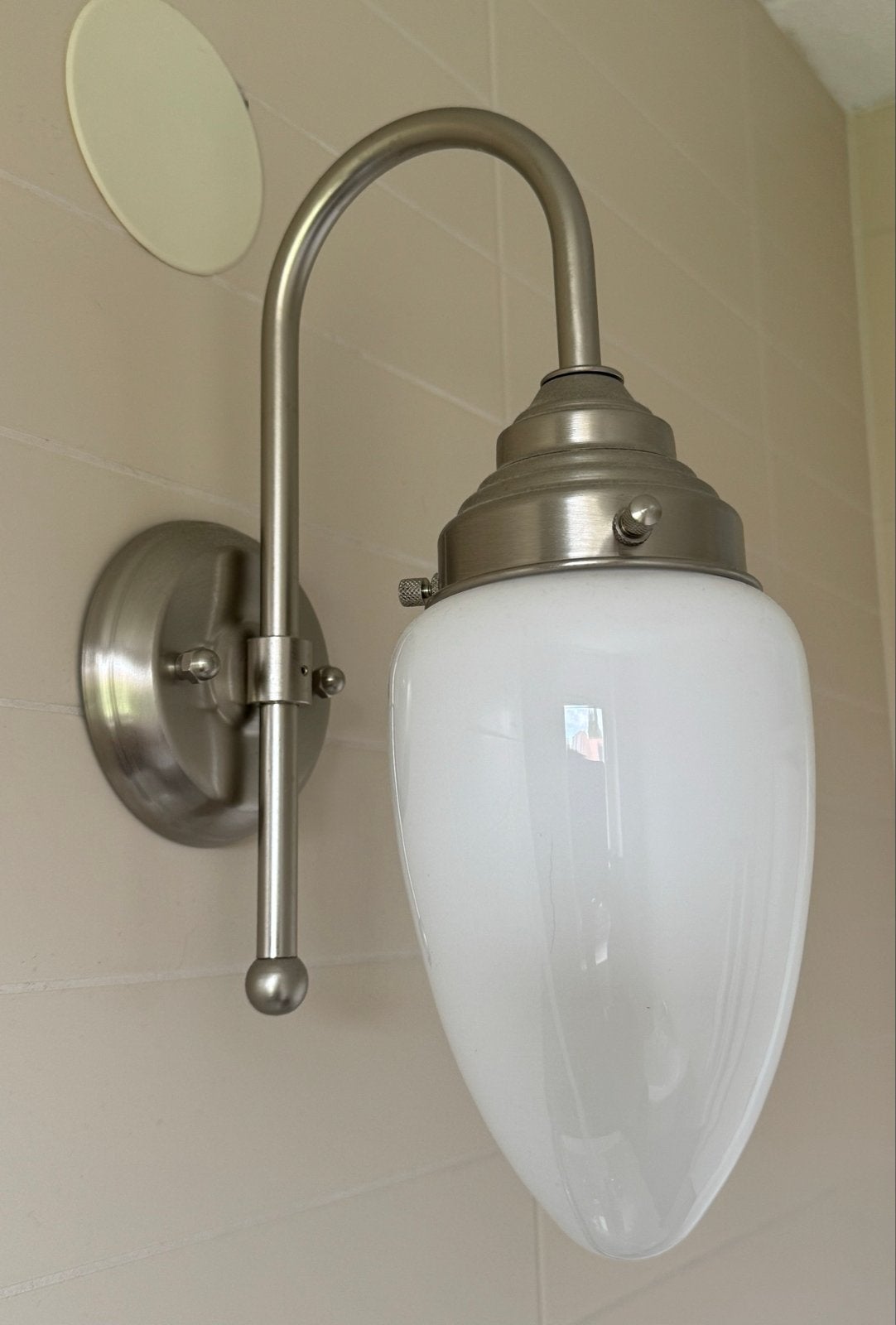 Wandlamp Art Deco Glazen Menhir Matnikkel Opaal Wit Glas, Geschikt voor buiten, E14 (klein), Nieuw, Ophalen of Verzenden