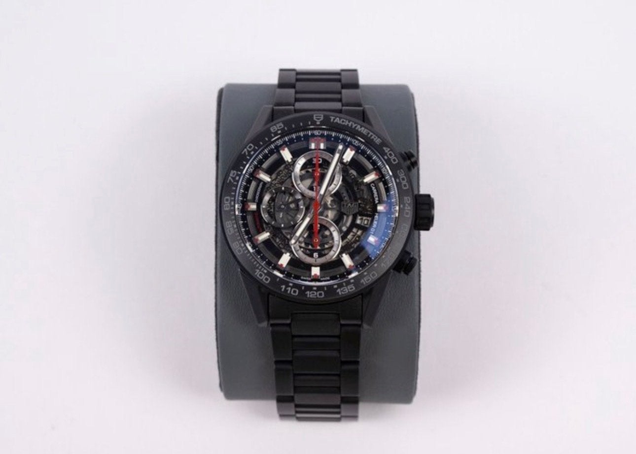 TAG Heuer Carrera 01 Skeleton Full Black CAR2090, Sieraden, Tassen en Uiterlijk, Gebruikt, Staal, Polshorloge, Ophalen of Verzenden