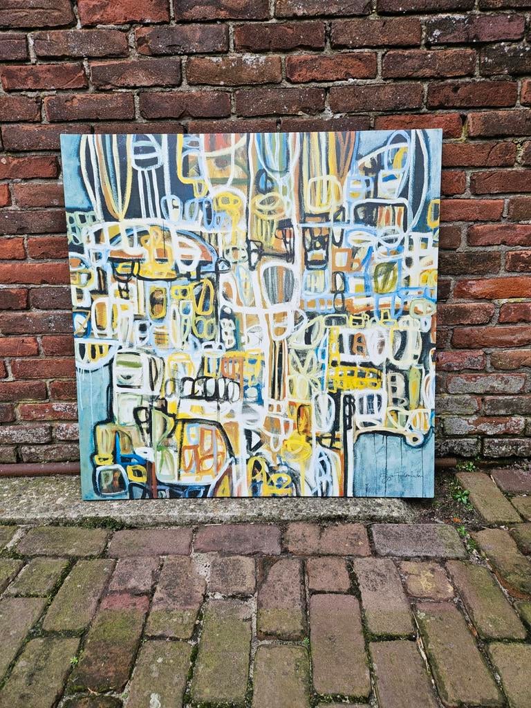 Modern schilderij met abstracte vormen, Ophalen