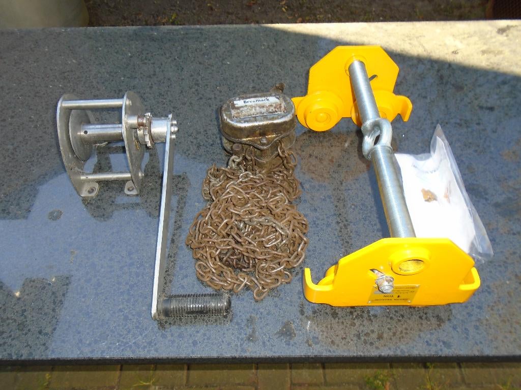 Takel, loopkat, lier, Delta loopkat 1 ton, Rema lier,, Doe-het-zelf en Verbouw, Lieren en Takels, Ophalen, Gebruikt, Handmatig