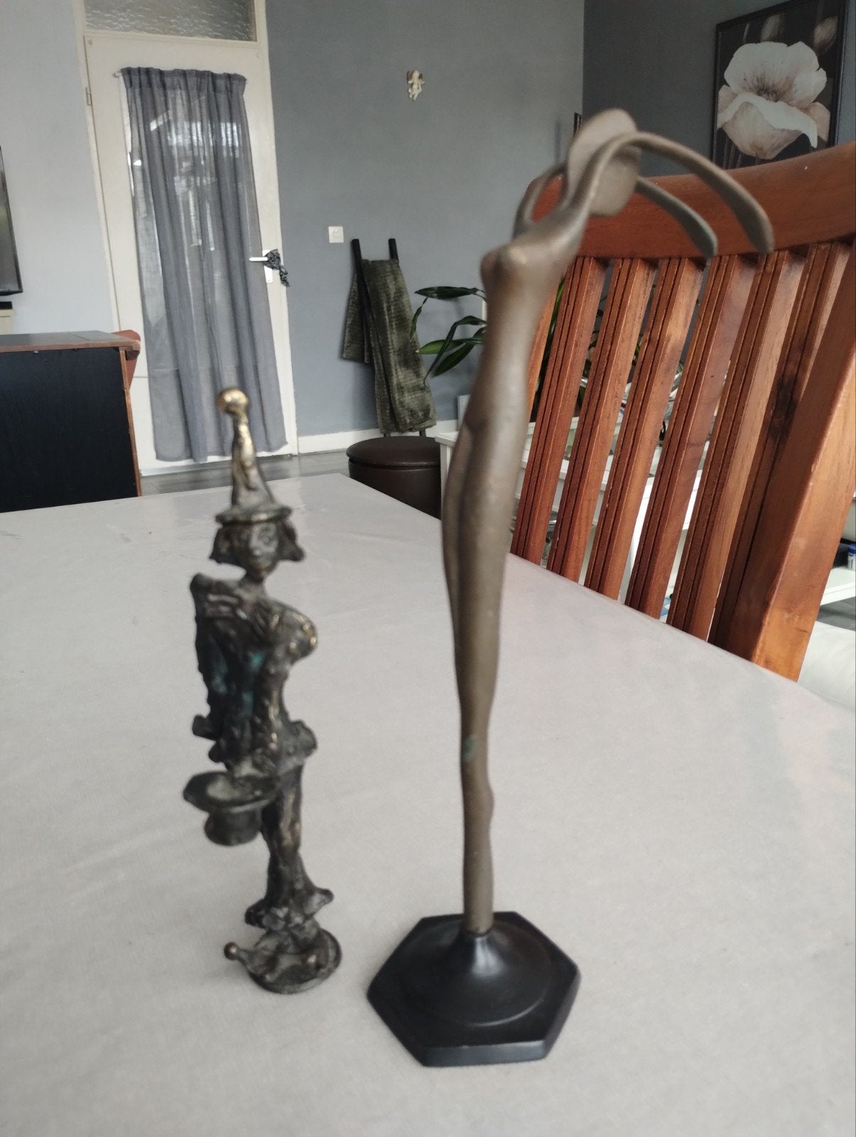 Bronzen beeldje clown en ballerina, Verzamelen, Beelden en Beeldjes, Ophalen of Verzenden, Zo goed als nieuw, Mens