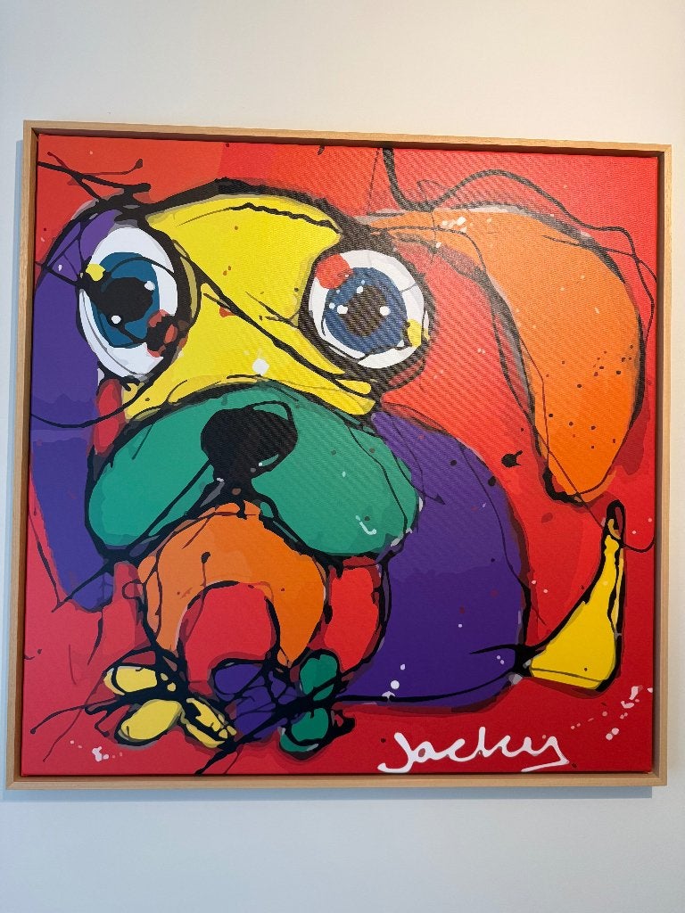 Te koop schilderij van Jacky Zegers, Op houten frame, Ophalen of Verzenden, Dieren, Olieverf