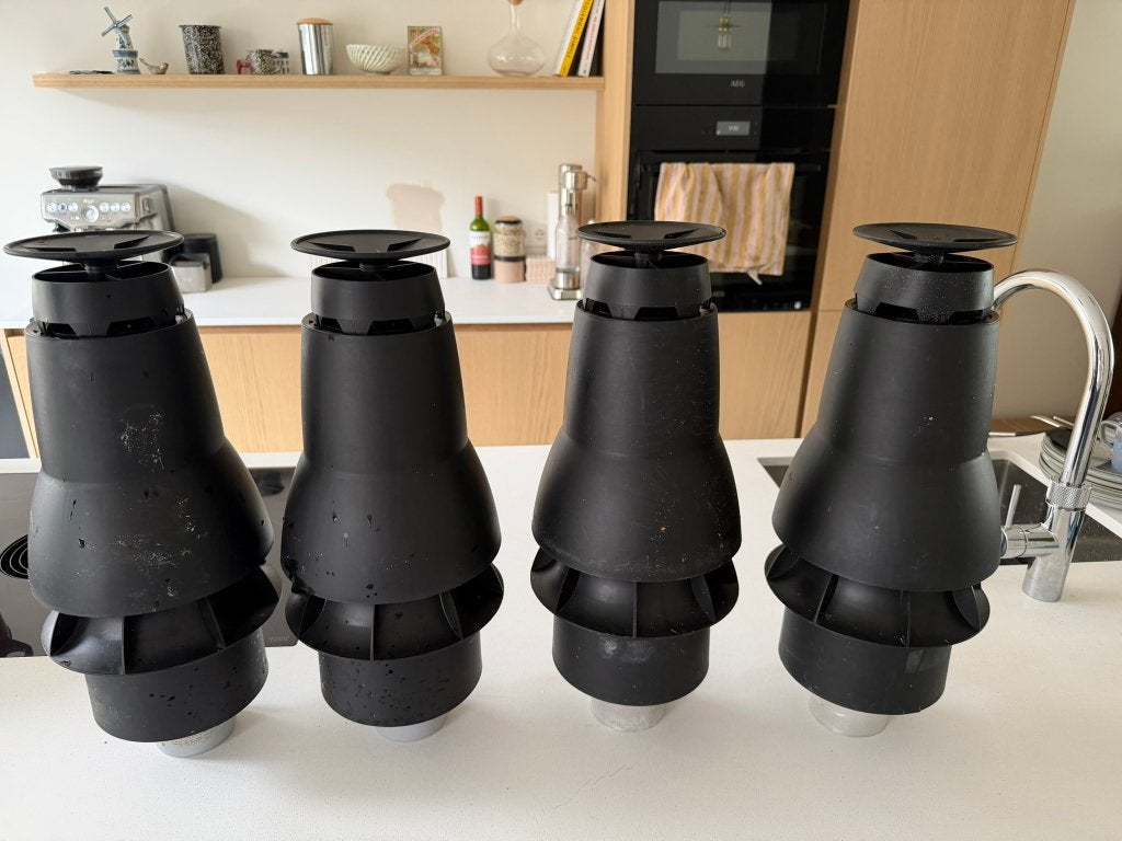 4x Burgerhout Rookgasafvoer-kap voor schoorsteen 80mm alum., Ophalen of Verzenden, Zo goed als nieuw, Afzuiger
