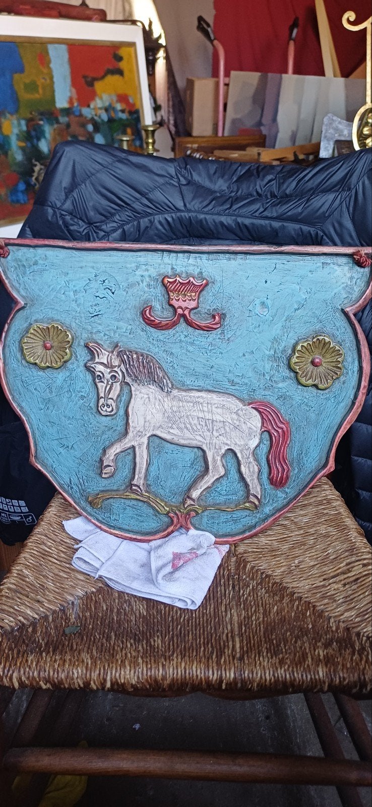 Mooi antiek houten  famie schild, Ophalen of Verzenden