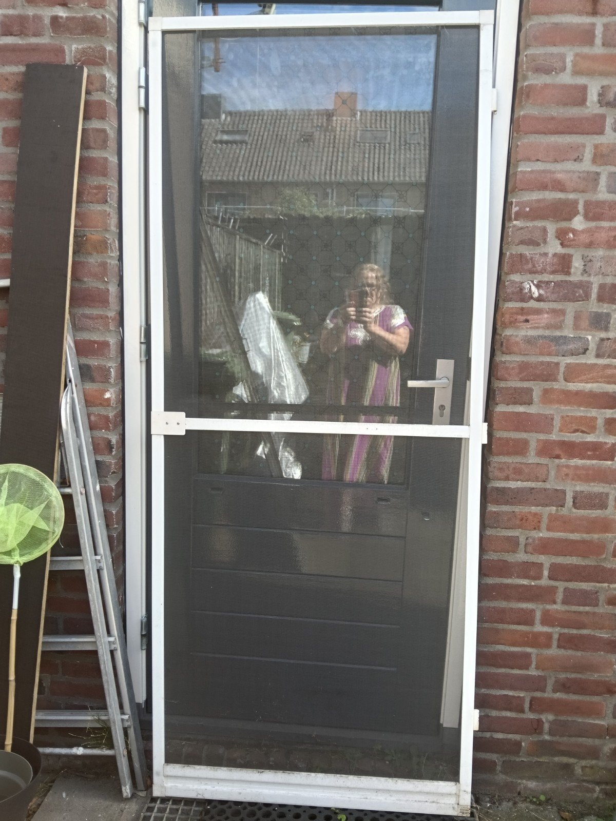 Hordeur voor buiten, wit frame, gebruikt, Ophalen, Gebruikt, 80 tot 100 cm, Hordeur