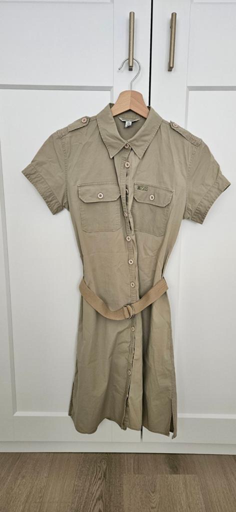 Ralph Lauren Polo Jeans doorknoopjurk met ceintuur, Ophalen of Verzenden, Zo goed als nieuw, Blauw, Onder de knie