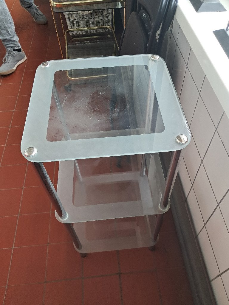 Glazen bijzettafel etagere 3 niveaus chroom  CS27343, Ophalen, Etagère, Gebruikt, Glas