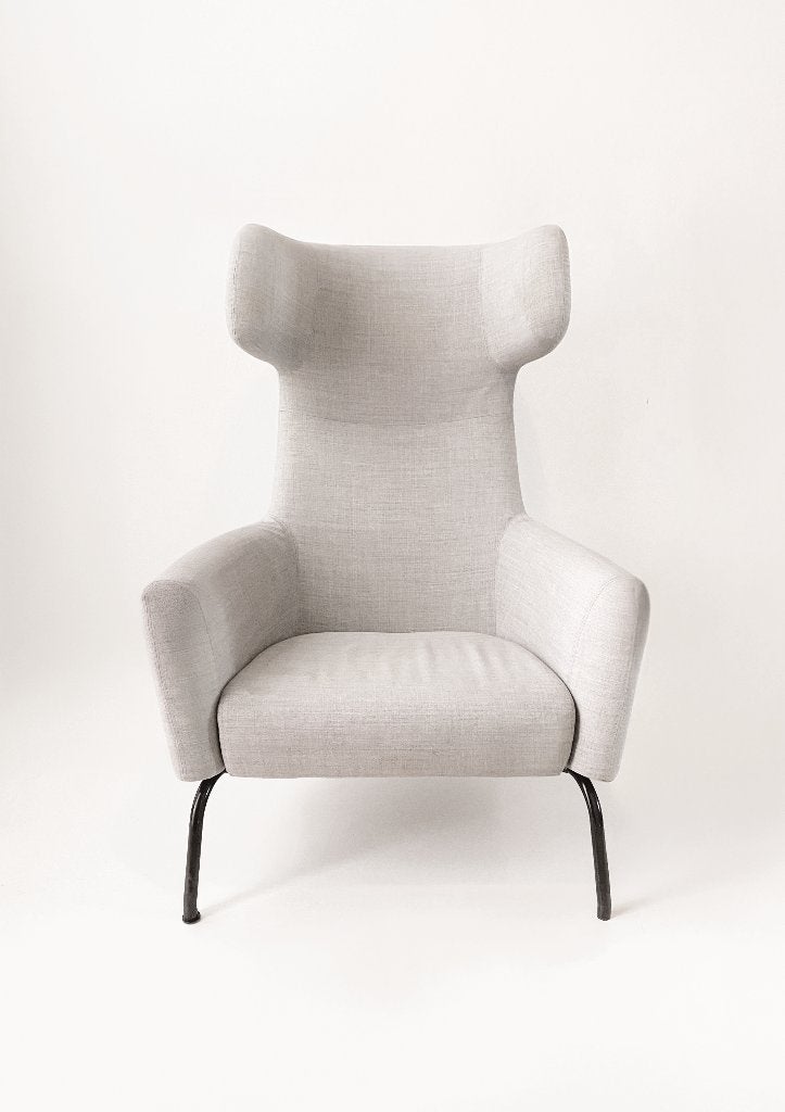 Softline Havana fauteuil / design oorfauteuil lichtgrijs, Huis en Inrichting, Fauteuils, Ophalen, Gebruikt, 75 tot 100 cm, Stof