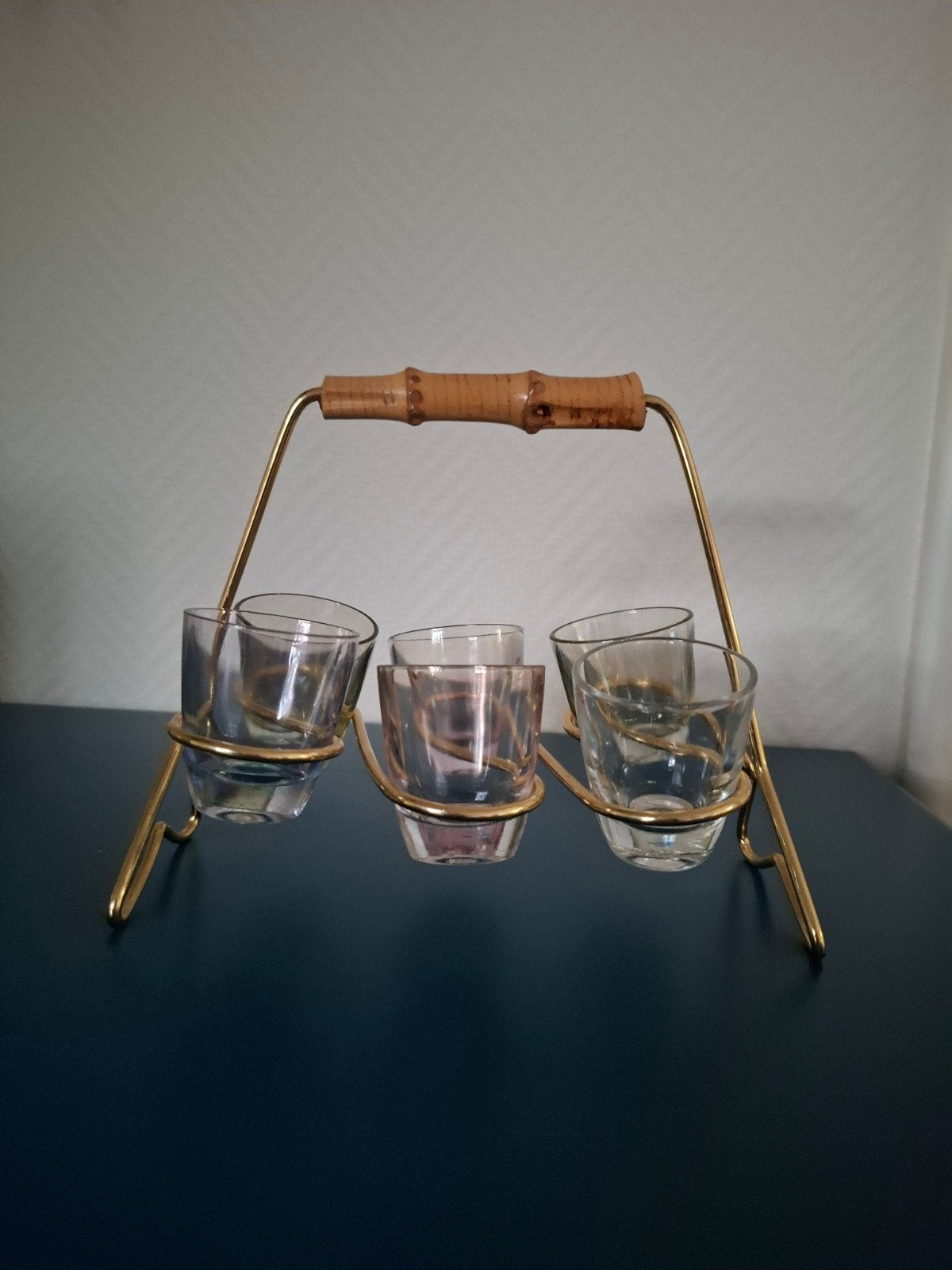 Vintage borrelglaasjes met gouden houder, Antiek en Kunst, Ophalen