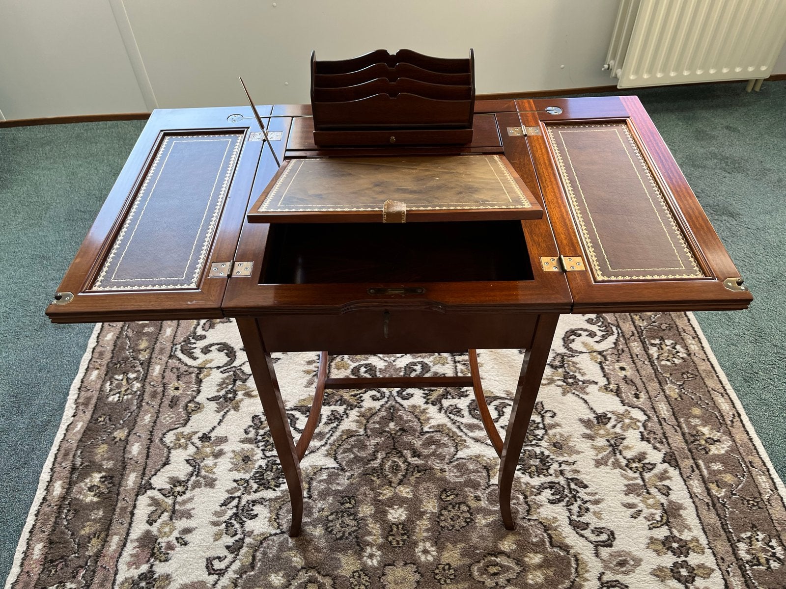 Antieke Mahonie Secretaire / Schrijftafel met Leren Inleg, Huis en Inrichting, Kasten | Secretaires, Ophalen, Gebruikt, Antiek