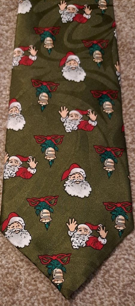 Kerst stropdas Kerstman olijfgroen met bellen, Ophalen of Verzenden