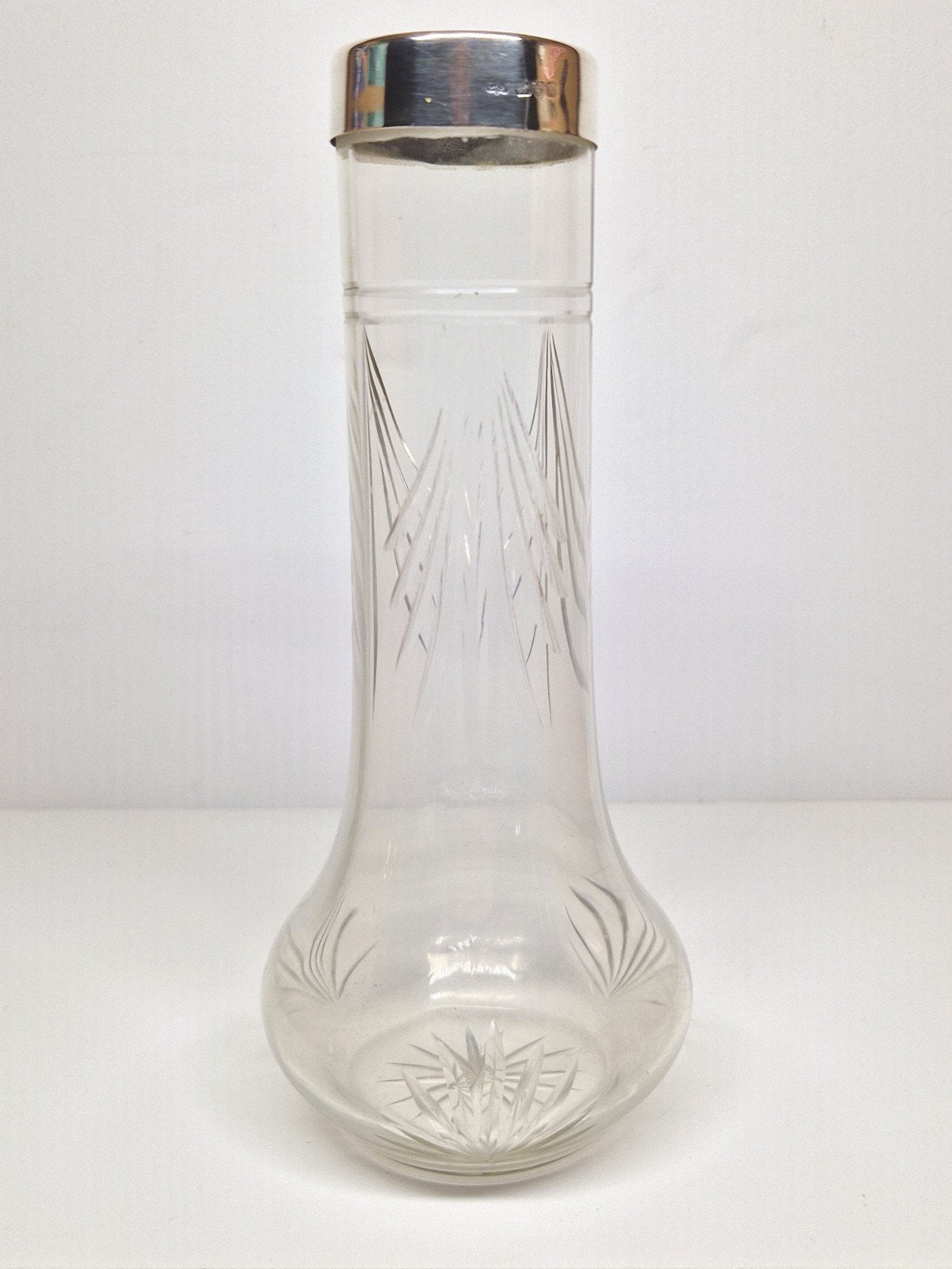 Antieke kristalglazen solifleur vaas met zilveren rand, 1907, Antiek en Kunst, Antiek | Glas en Kristal, Ophalen