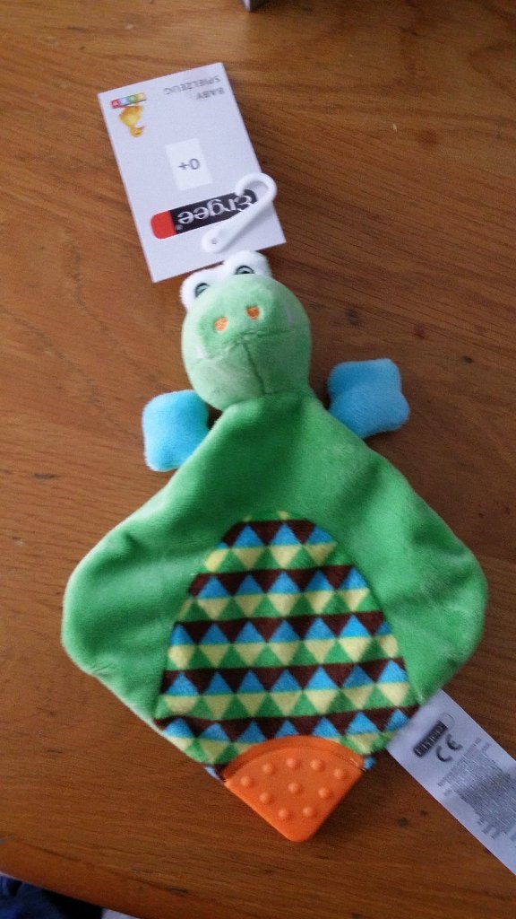 kik ergee dino/krokodil/kikker groen velours tut doekje met, Kinderen en Baby's, Speelgoed | Knuffels en Pluche, Groen, Overige merken