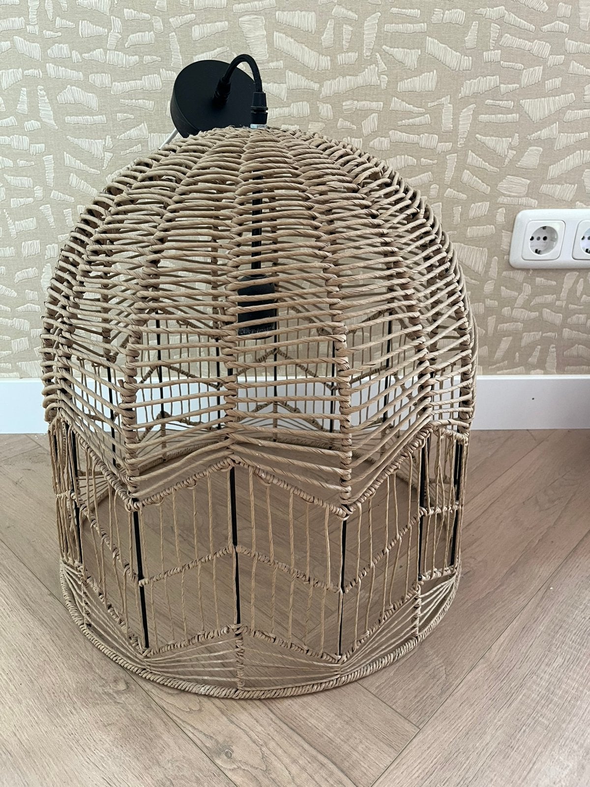 Grote kwantum, rotan, rieten, boho hanglamp, Ophalen of Verzenden, Zo goed als nieuw, Riet