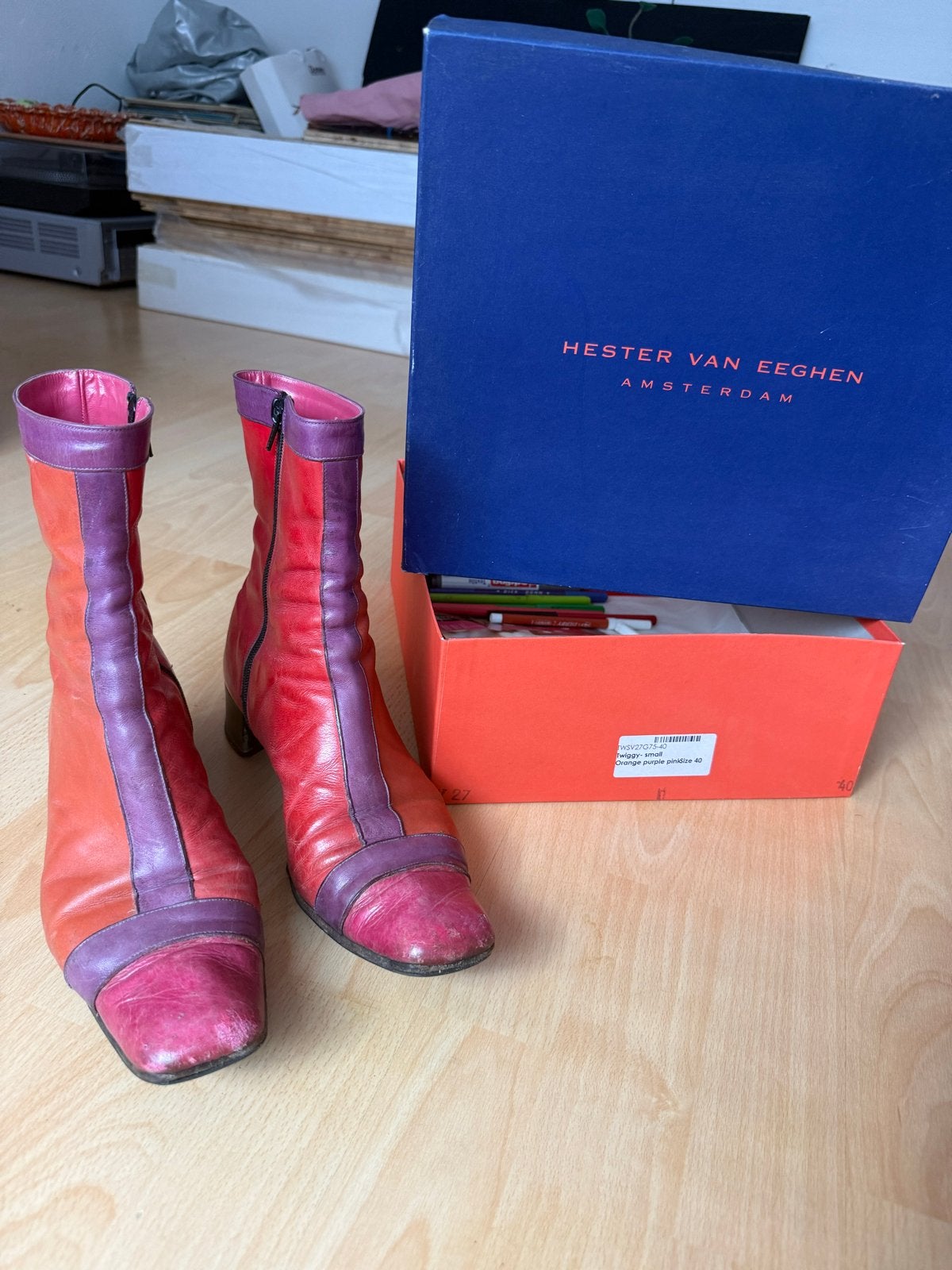 Hester van Eeghen Design Laarsjes - Model Twiggy Smaal - Maa, Ophalen of Verzenden, Gedragen, Rood, Lage of Enkellaarzen