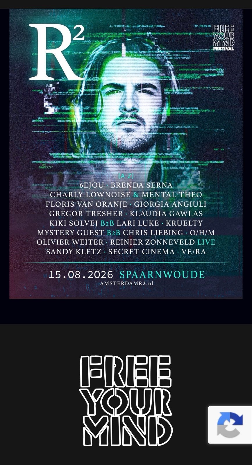 €35,- voor twee kaartjes  R2 festival, Free your mind, Twee personen