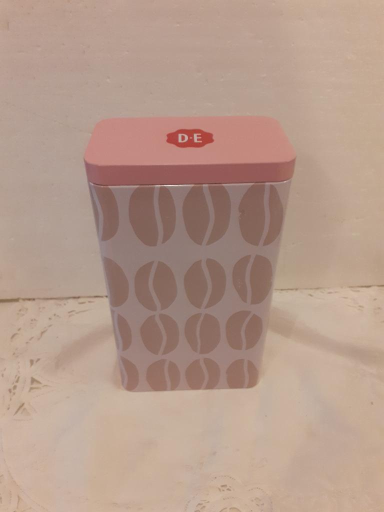 Douwe Egberts - mooi roze / beige bewaarblik voor koffie, Verzamelen, Blikken, Ophalen of Verzenden, Zo goed als nieuw, Koffie