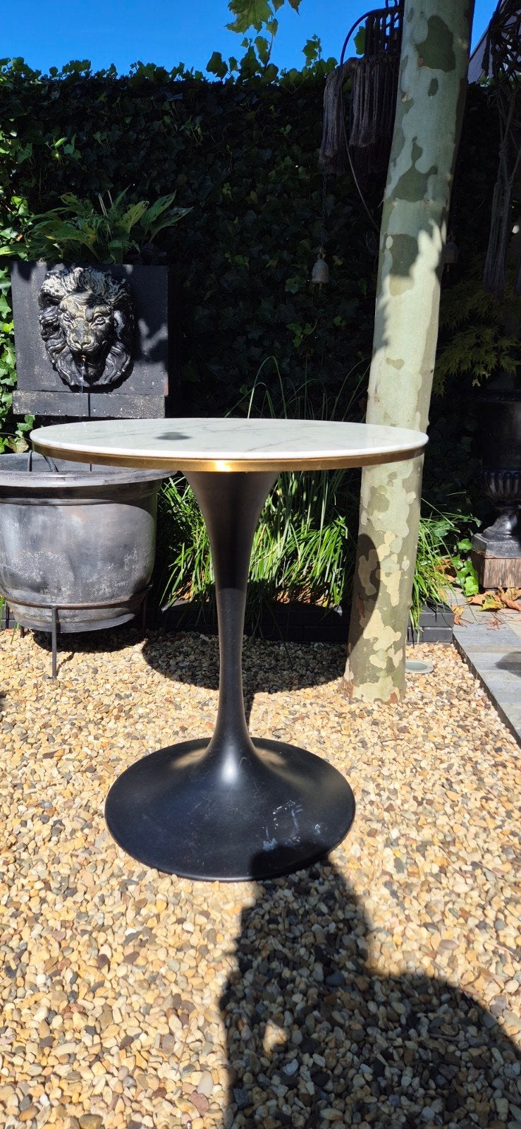 Elegante Marmeren Bistrotafel - Rond, Zwart Onderstel, Ophalen, Gebruikt, 50 tot 100 cm, Modern, Klassiek, Luxe