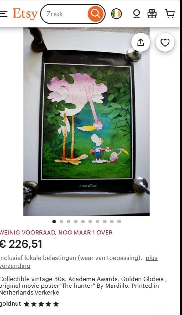 Vintage 'The Hunter' poster van Mardillo (jaren '80), Ophalen of Verzenden, A1 t/m A3, Film en Tv, Rechthoekig Staand