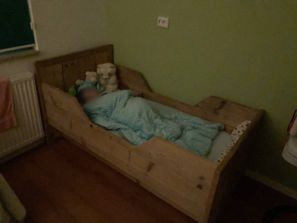 Steiger houten peuterbed, Gebruikt, 70 tot 85 cm, 140 tot 160 cm, Ophalen