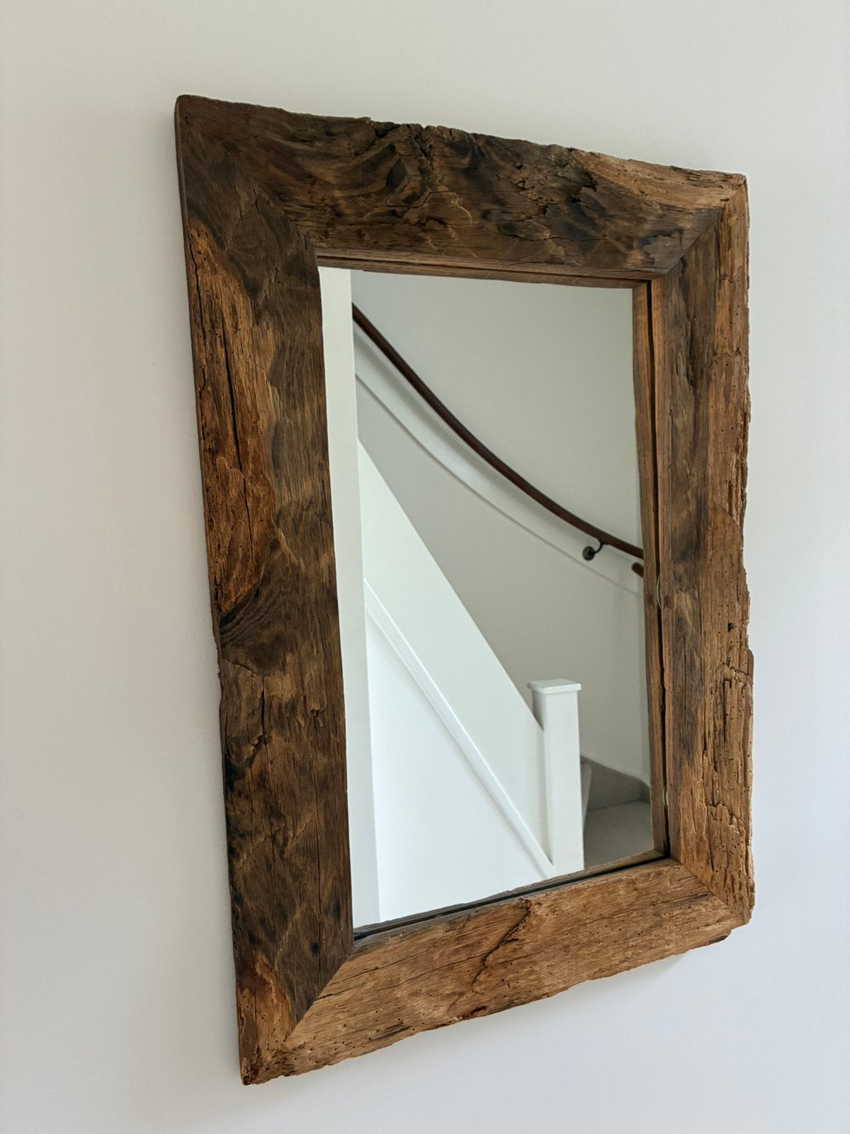 Robuuste oud eiken spiegel, Huis en Inrichting, Woonaccessoires | Spiegels, Ophalen, Rechthoekig, 50 tot 75 cm, Minder dan 100 cm