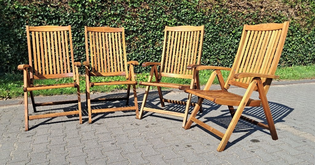 4 Sunyard Veronica teakhouten standenstoelen, inklapbaar, Ophalen, Gebruikt, Teakhout, Verstelbaar