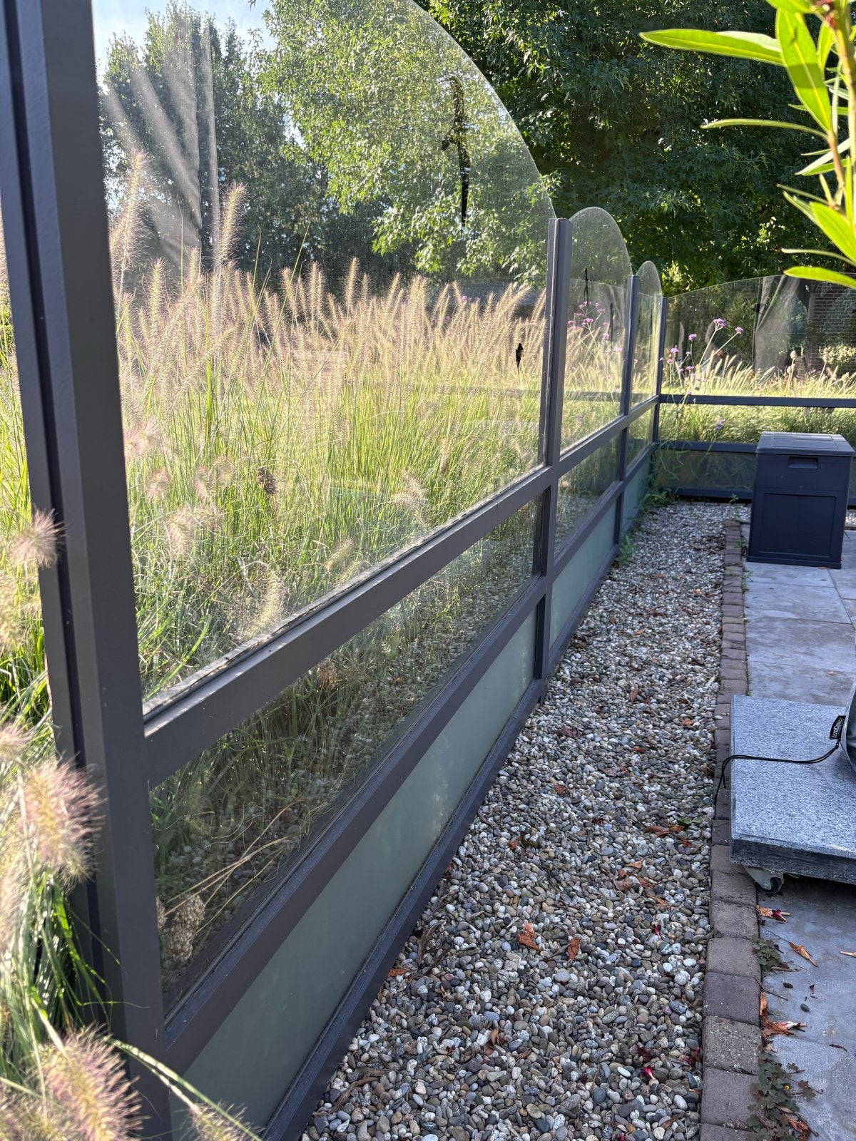 Terrasscherm glas met aluminium frame, Tuin en Terras, Ophalen, 6 meter of meer, Glas, 1 tot 2 meter