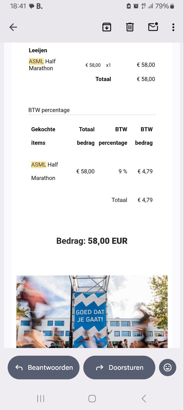 startbewijs halve marathon eindhoven, Eén persoon