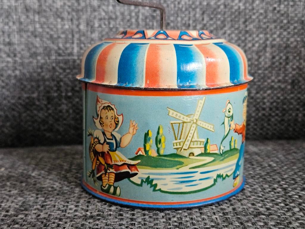 Vintage blikken muziekdoosje met Hollandse taferelen, Ophalen of Verzenden