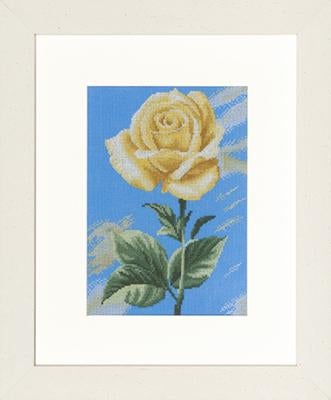 Borduurpakket Yellow roses on blue 35046, Geen, Geen, Nieuw, Ophalen of Verzenden