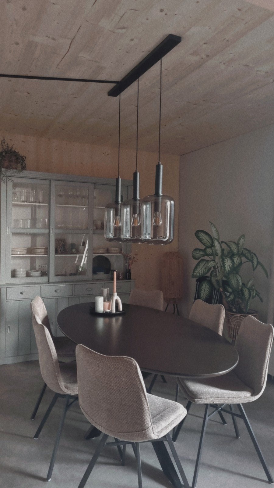 Pronto Wonen Hanglamp Peglio Glas Smoke Zwart 3-lichts, Ophalen, Modern, Industrieel, E27 (groot), Zo goed als nieuw