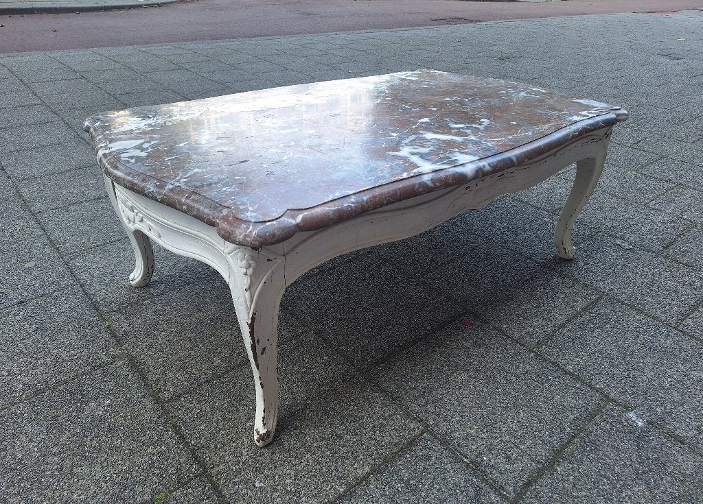 Vintage salontafel met marmeren blad, Gebruikt, 100 tot 150 cm, 50 tot 100 cm, Ophalen of Verzenden