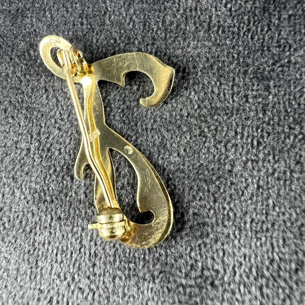Gouden Broche | 14k | 1,91g | Letter T | 404762, Gebruikt, Minder dan 4 cm, Ophalen of Verzenden, Goud