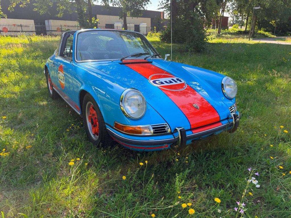 Porsche 911 2.2 targa Gulf Racing Tribute , gerestaureerd &, Auto's, Gebruikt, Zwart, Cabriolet, Leder en Stof