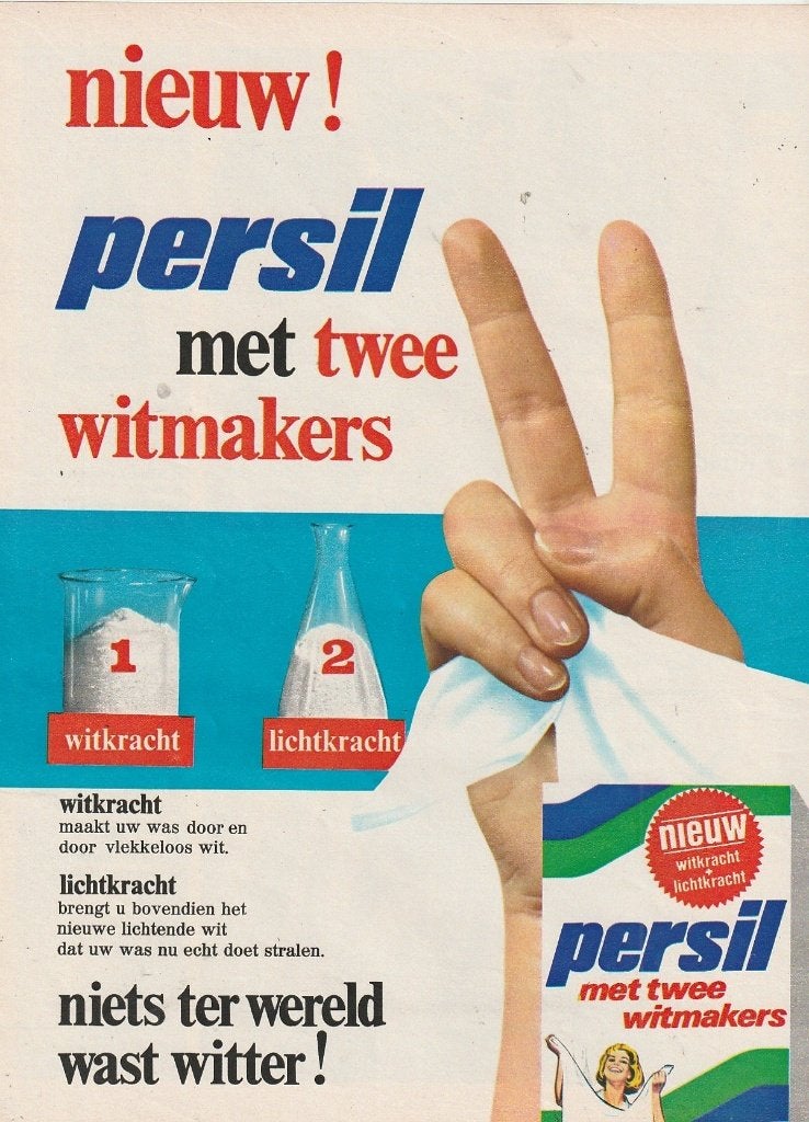 Retro reclame 1968 Persil wasmiddel twee witmakers, Verzamelen, Verzenden, Overige typen