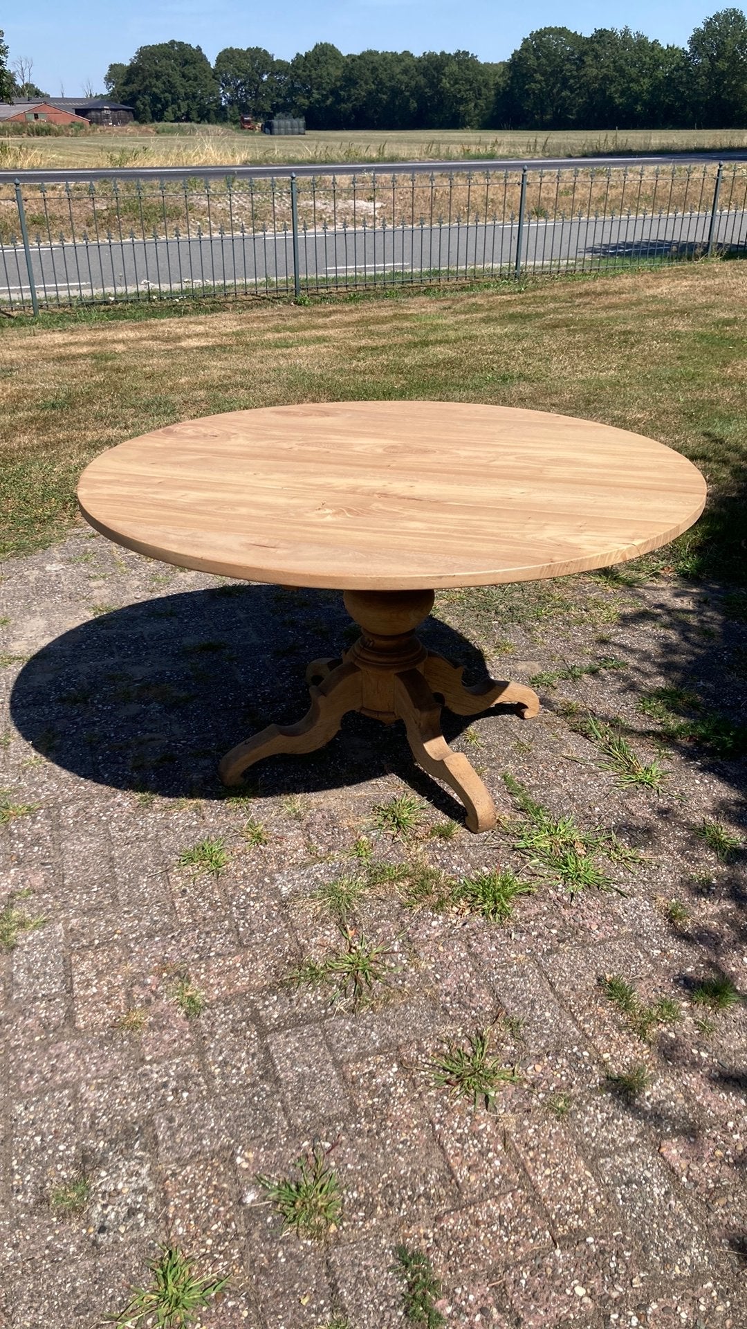 Iepenhouten eetkamertafel, Huis en Inrichting, Tafels | Eettafels, Ophalen, Gebruikt, Rond, Vijf personen of meer