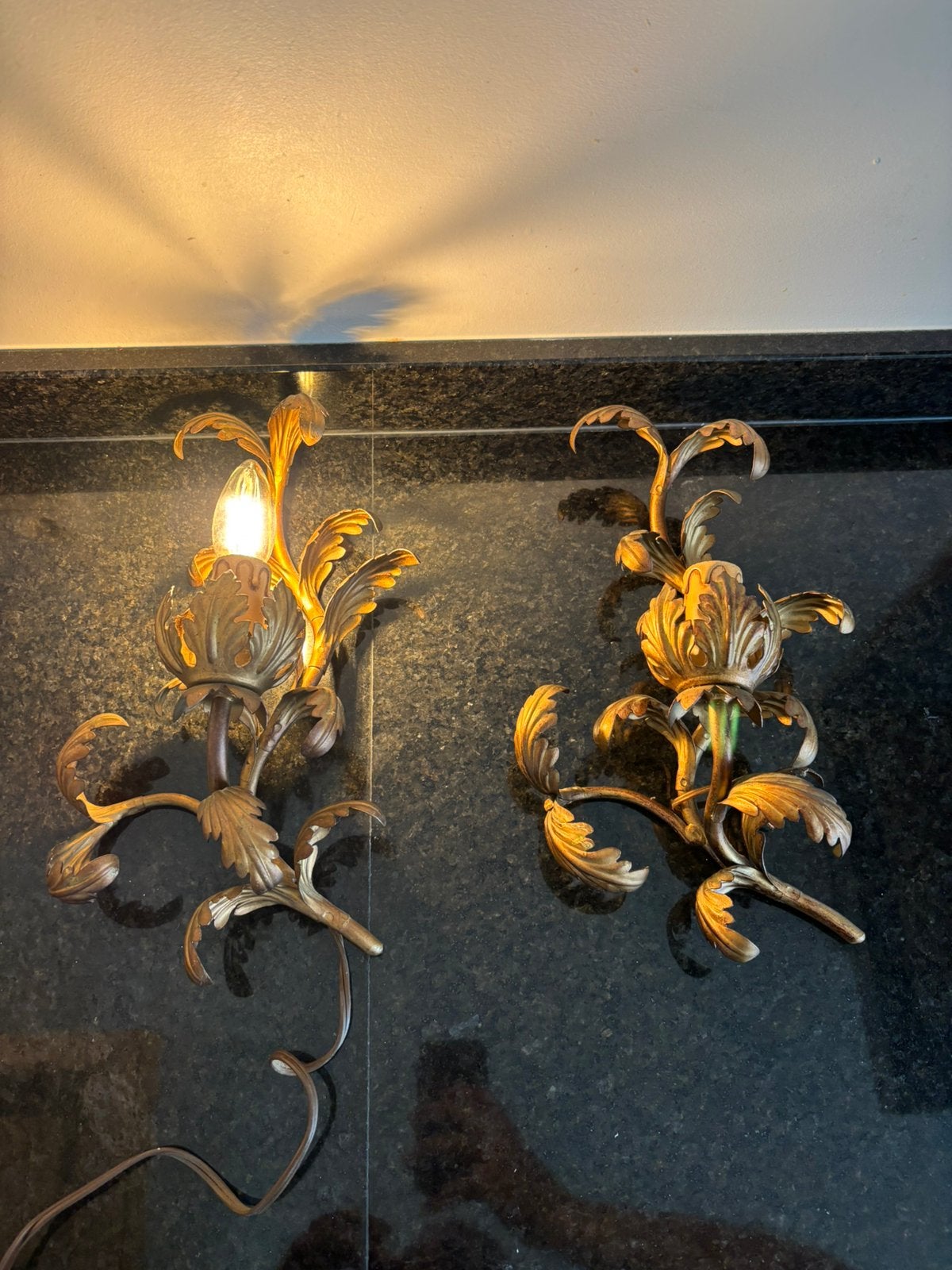 Vintage Florentijnse wandlampen goudkleurig rococo barok, Ophalen of Verzenden, Metaal