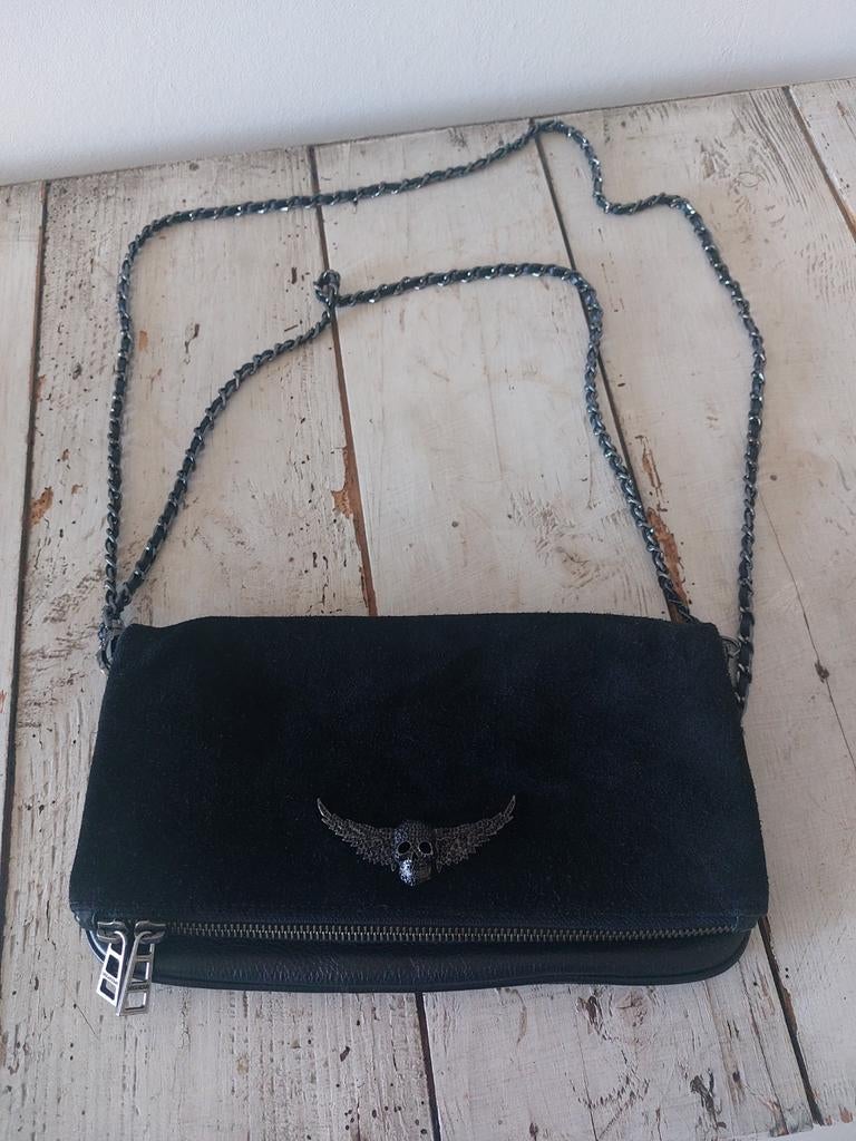 Zadig & voltaire suede leren tas zwart zwarte doodshoofd, Ophalen of Verzenden, Zwart, Schoudertasje