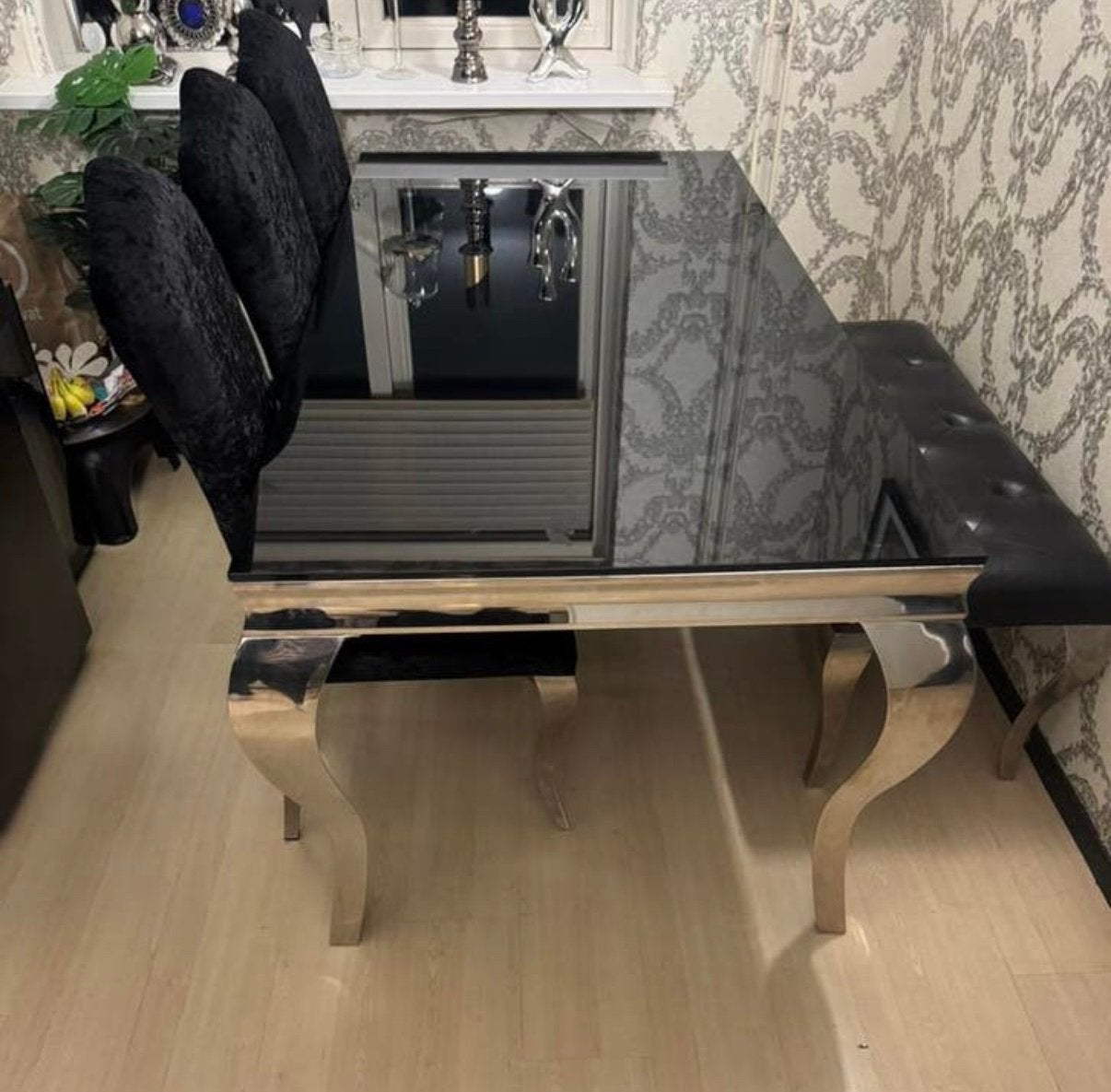 EETTAFEL + 3 STOELEN + BANKJE  ERIC KUSTER STIJL, Ophalen, 50 tot 100 cm, Vijf personen of meer, 150 tot 200 cm