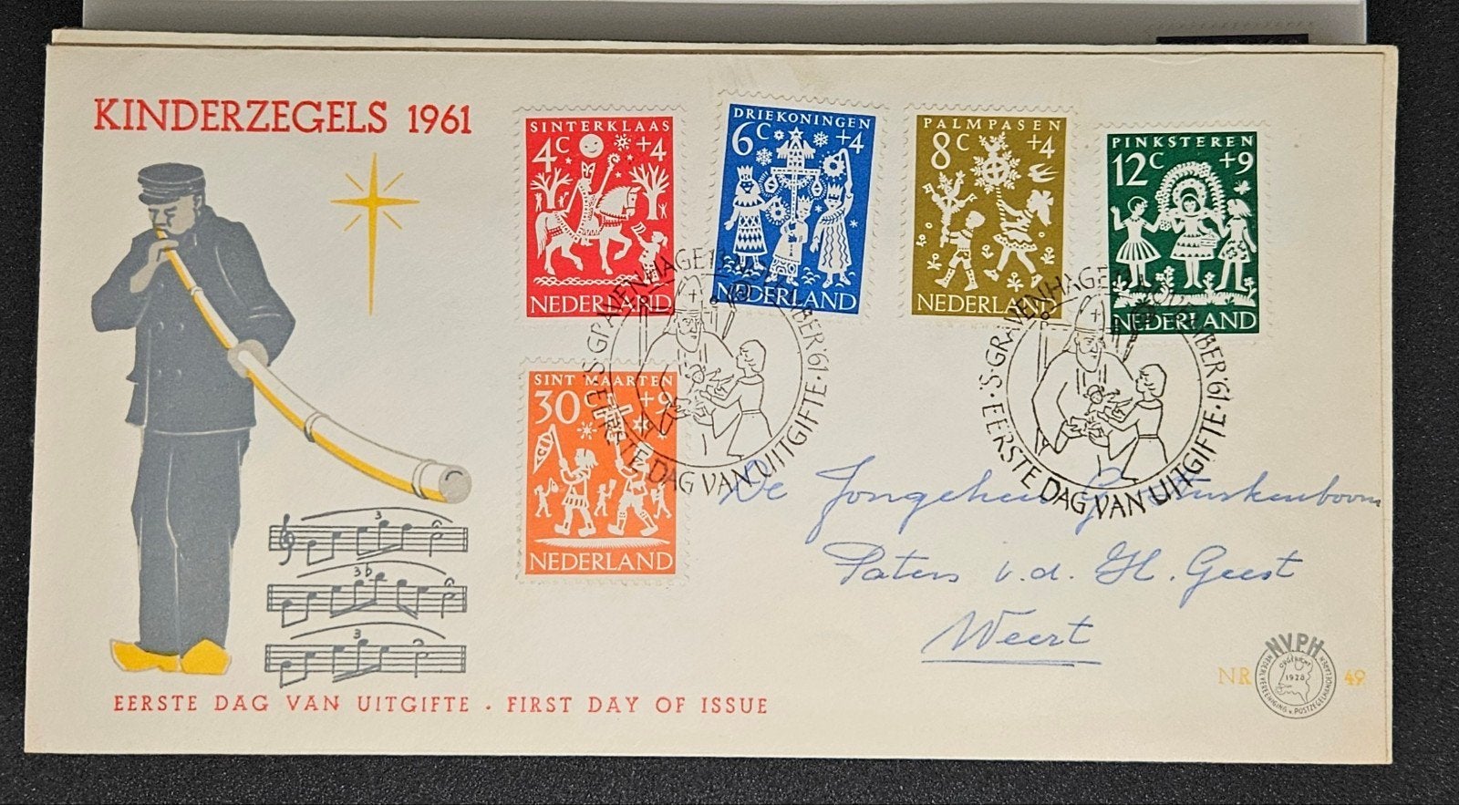 FDC Kinderzegels 1961 - Kinderfeesten - Beschreven E49, Postzegels en Munten, Verzenden, Beschreven, Nederland
