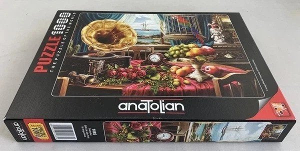 Gramofon stilleven met fruit puzzel 1000 stukjes Anatolian, Verzenden, 500 t/m 1500 stukjes, Zo goed als nieuw, Legpuzzel