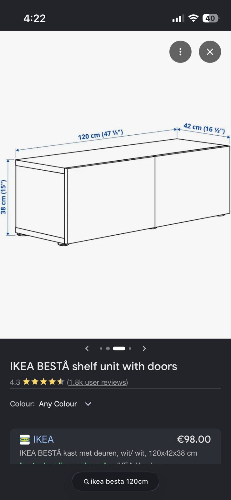 IKEA Besta kast 120cm met deuren en marmerlook blad, Huis en Inrichting, Kasten | Overige, Ophalen, Zo goed als nieuw