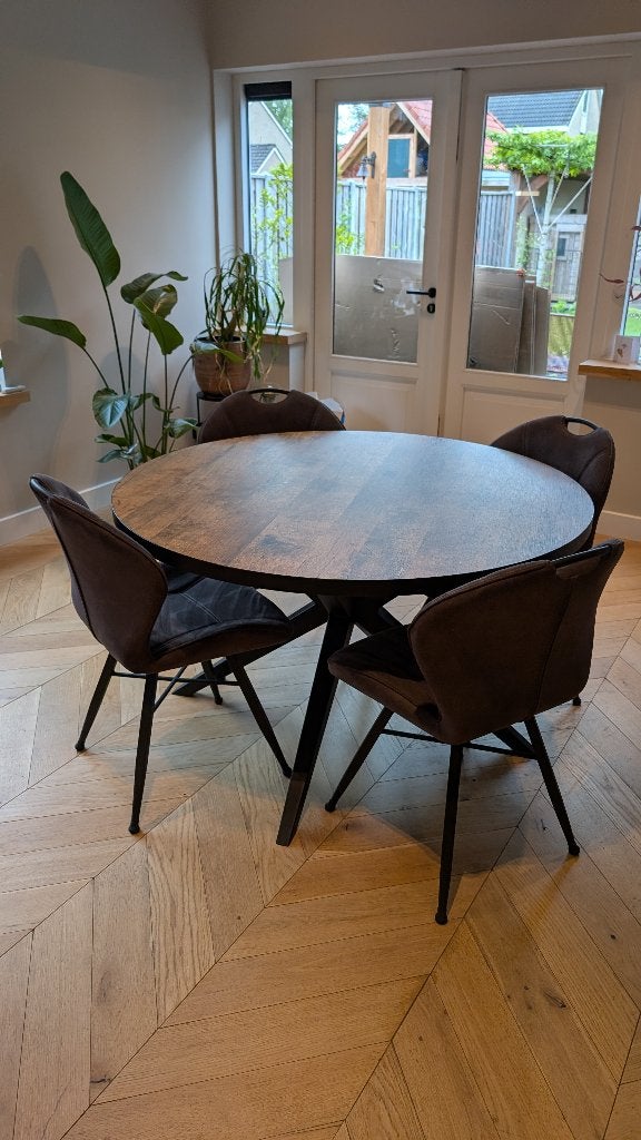 Eettafel en/of eetkamerstoelen, Huis en Inrichting, Ophalen, Rond, Zo goed als nieuw, 100 tot 150 cm