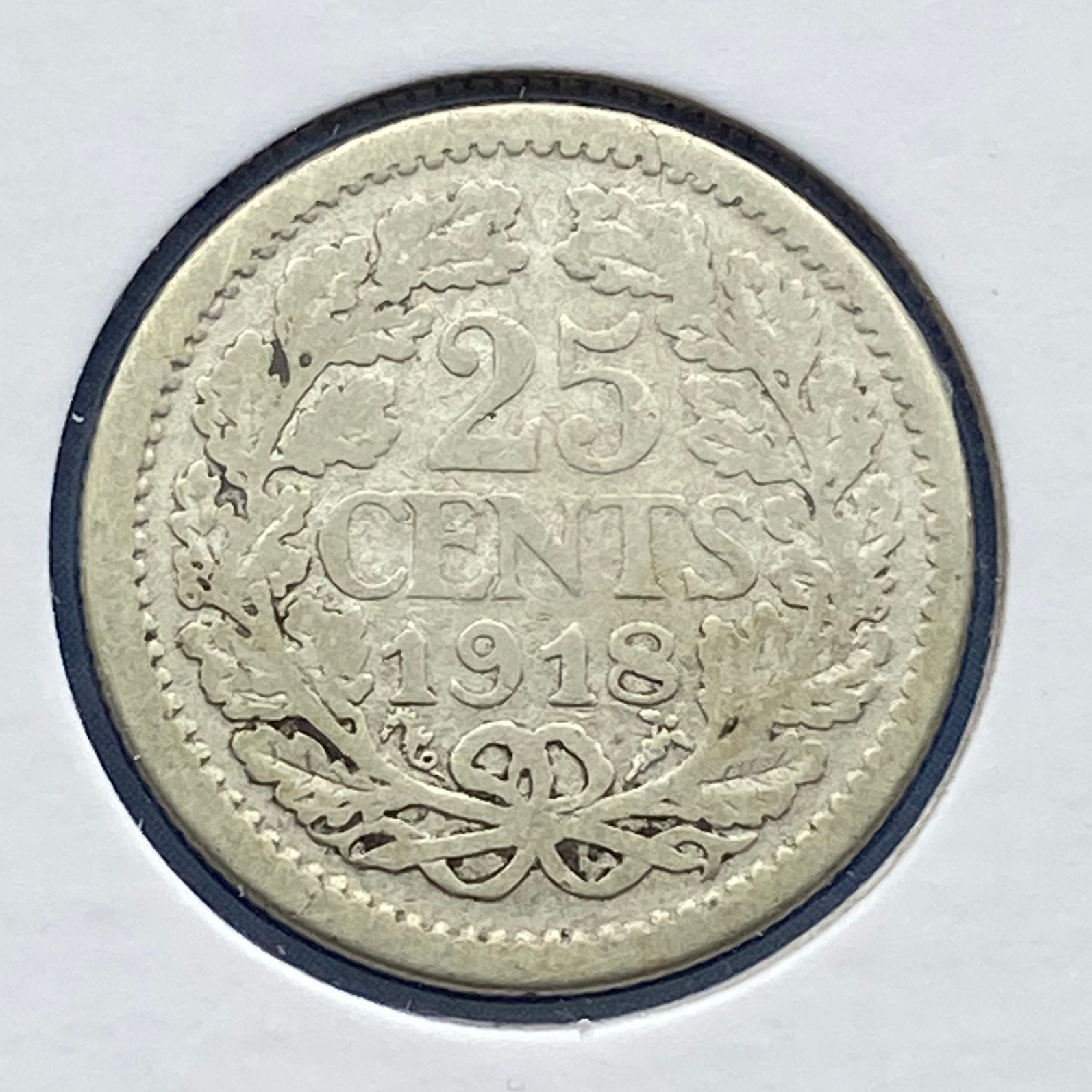25 Cent Zilver uit 1918 van Wilhelmina, Verzenden, Zilver, 25 cent, Koningin Wilhelmina