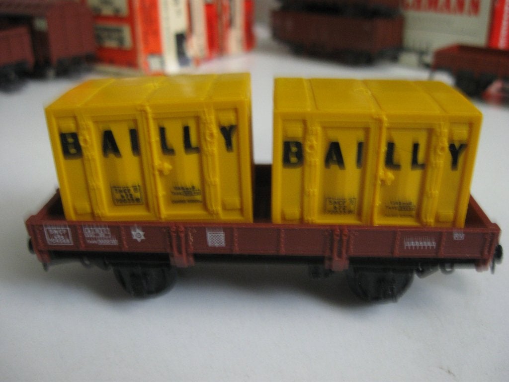 Modeltrein Ho: Vintage Jouef 5462 (met 2 Bailly containers), Gebruikt, Gelijkstroom, Jouef, Wagon