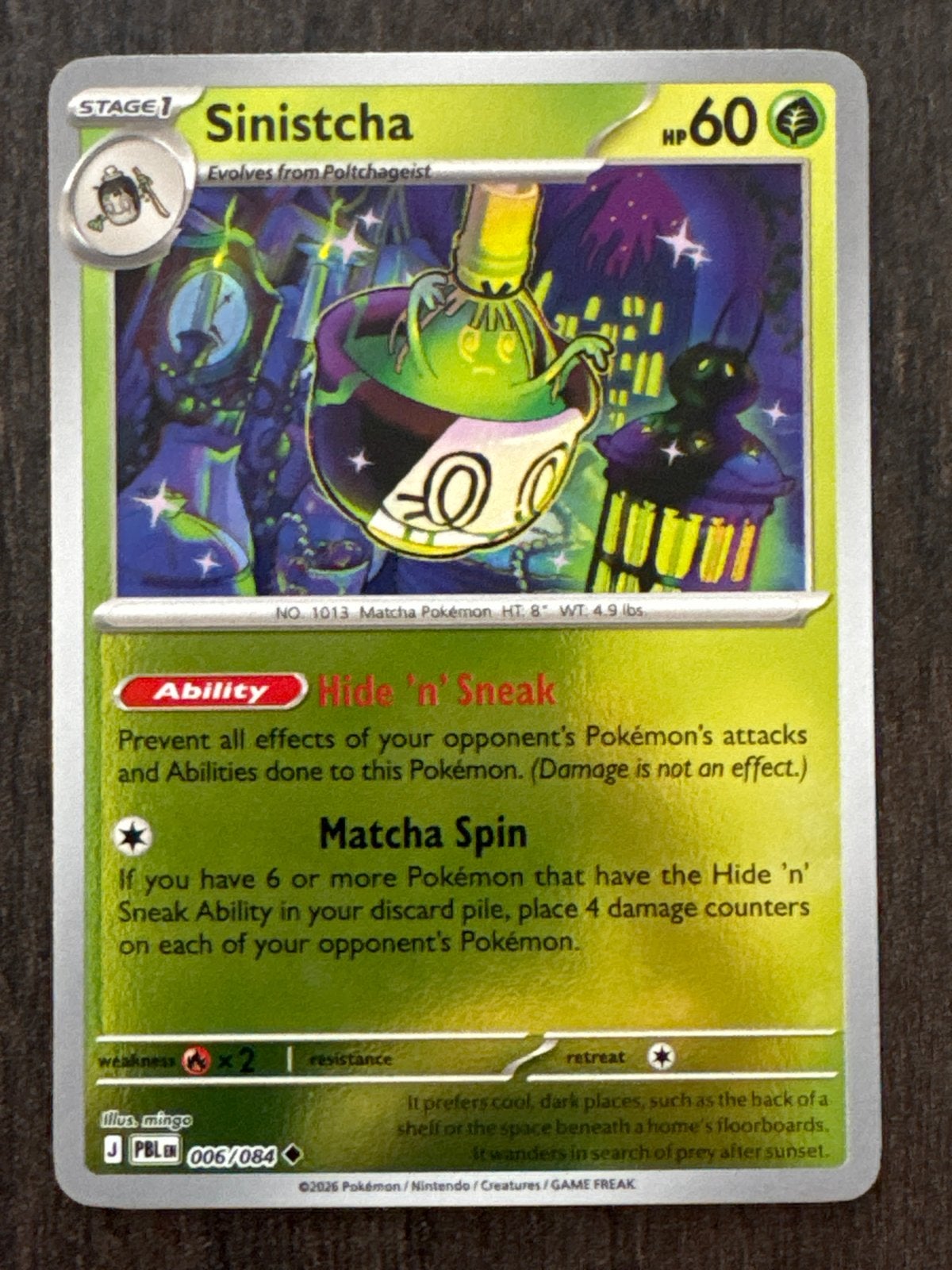 Sinistcha 006/084 - Pokémon Kaart - reverse holo, Ophalen of Verzenden, Nieuw, Losse kaart, Foil