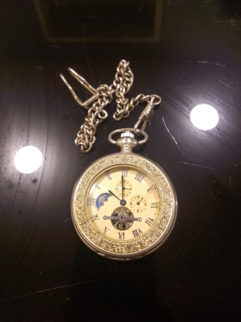 Vintage zakhorloge met ketting, Ophalen of Verzenden, Zilver
