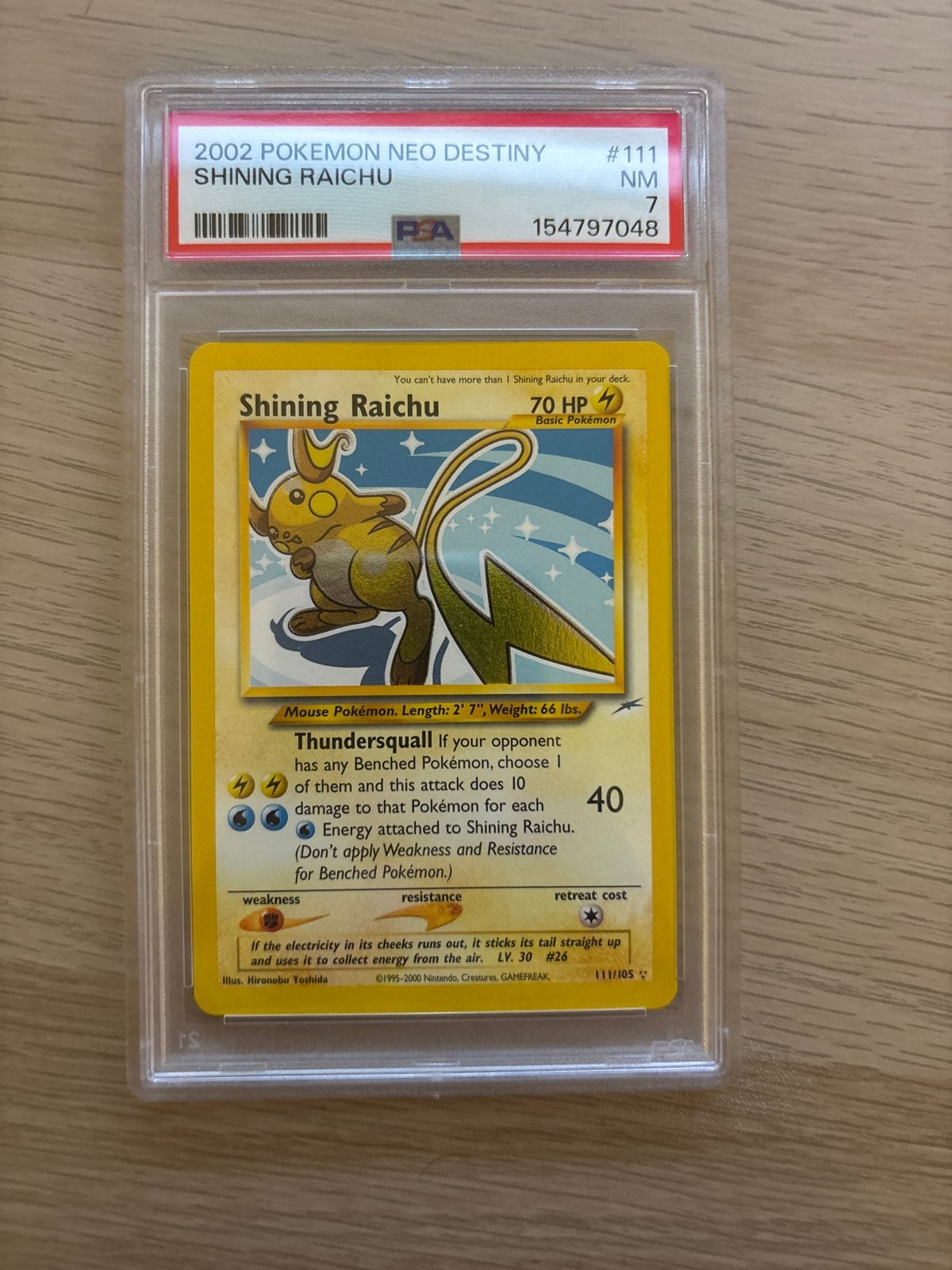 Pokémon Shining Raichu Neo Destiny PSA 7, Ophalen of Verzenden, Zo goed als nieuw, Losse kaart, Foil