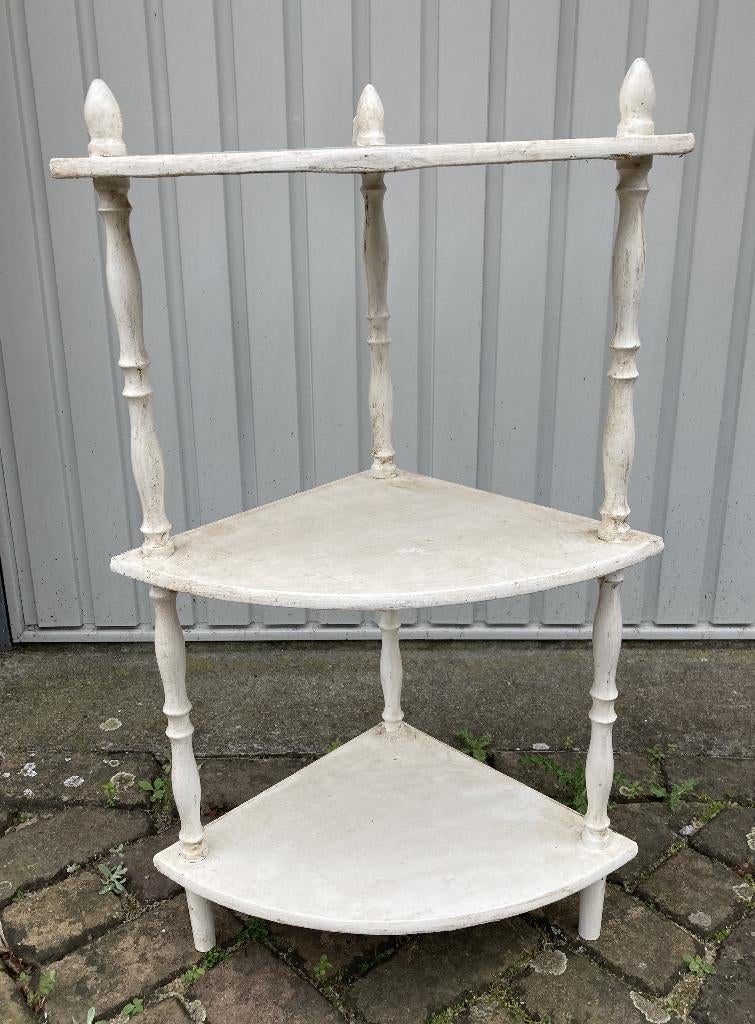 Brocante houten hoek etagère / wit, Antiek en Kunst, Ophalen of Verzenden